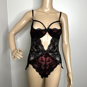 Yandy Red Lace Demi Bra Open Back Bodysuit Lingerie
